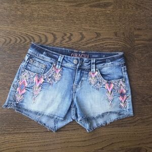 Grace Women's Denim Shorts with Vibrant Embroidery Sz.27